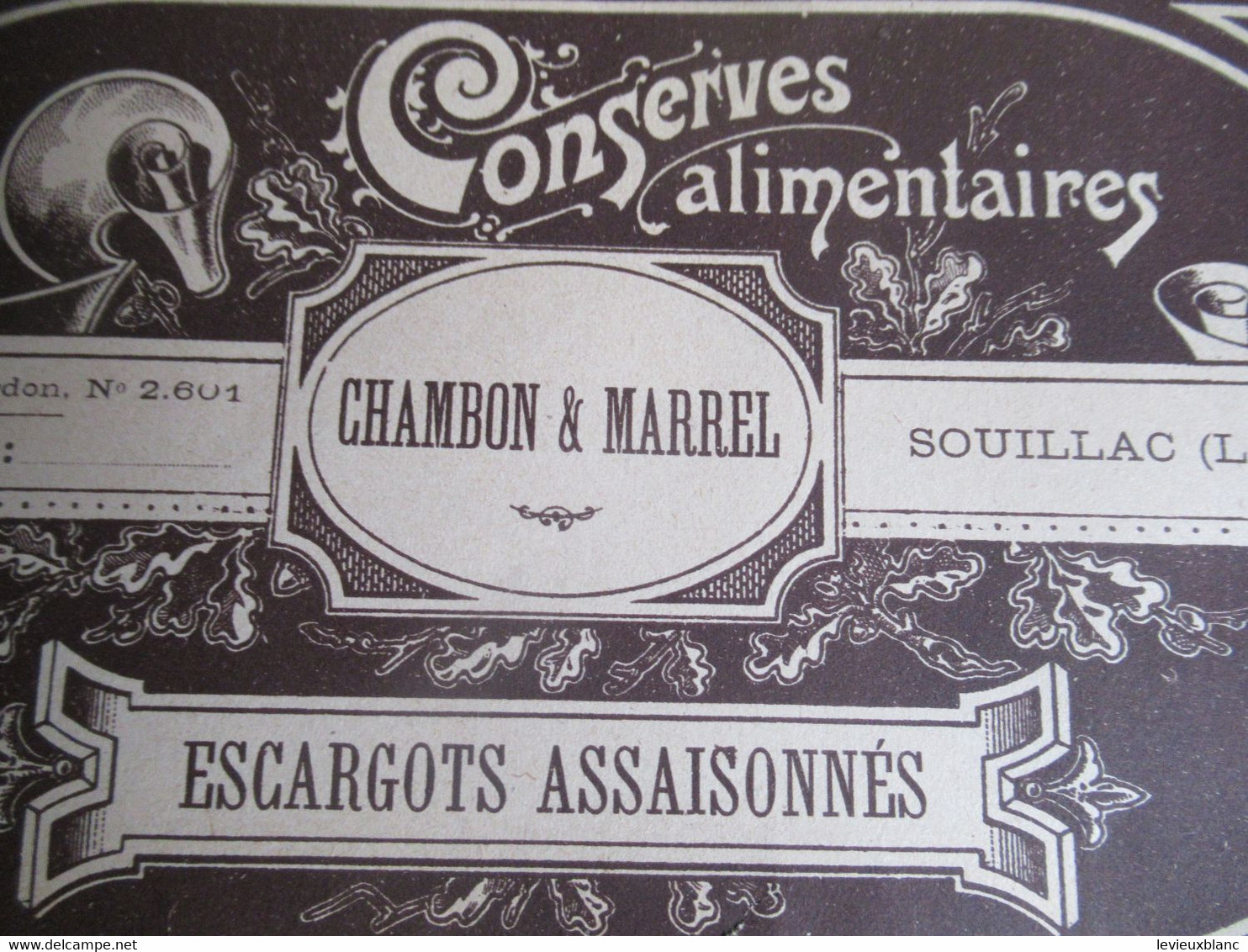 Etiquette Conserve/Escargots Assaisonnés /CHAMBON & MARREL/SOUILLAC( Lot ) RC Gourdon / Début XX  ETIQ188 - Frutta E Verdura