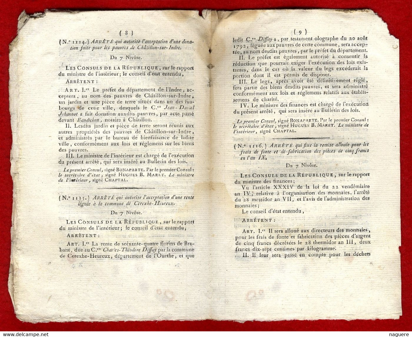 BULLETIN DES LOIS DE LA REPUBLIQUE 145  -  3 NIVOSE AN X  -  NIMES ST MALO METZ THIONVILLE LAMBALLE CHATILLON SUR INDRE - Décrets & Lois