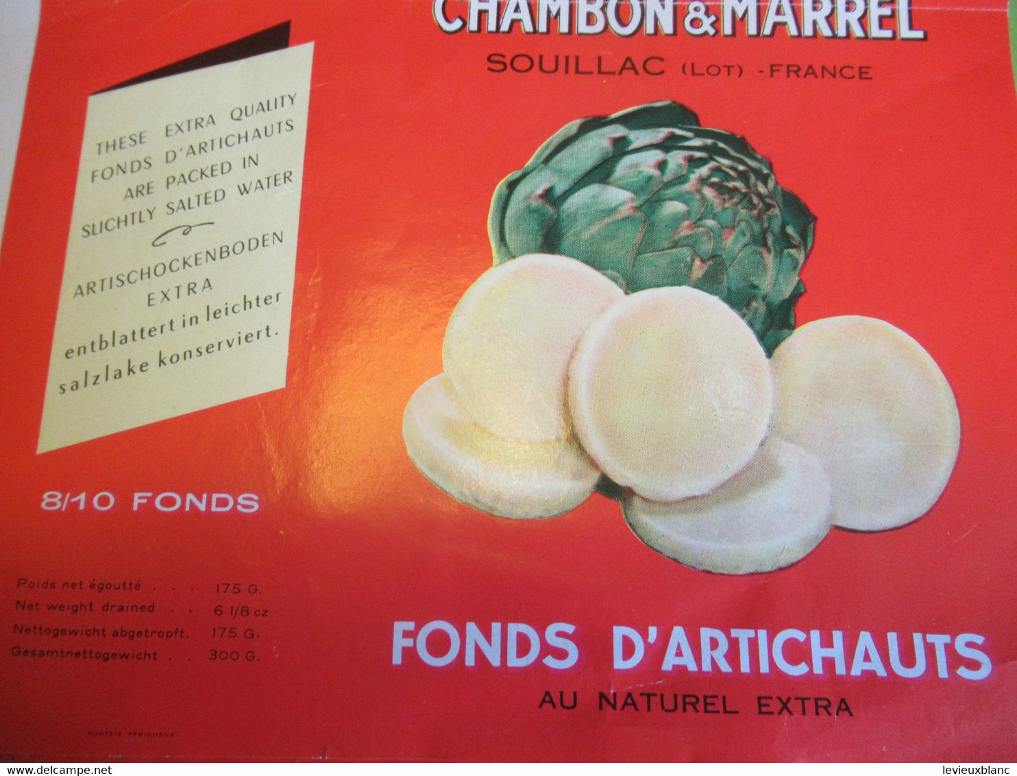 Etiquette Conserve/Fonds D'Artichauts / CHAMBON & MARREL/SOUILLAC  Lot/Ronteix Périgueux/mi- XXème Siècle     ETIQ194 - Frutta E Verdura