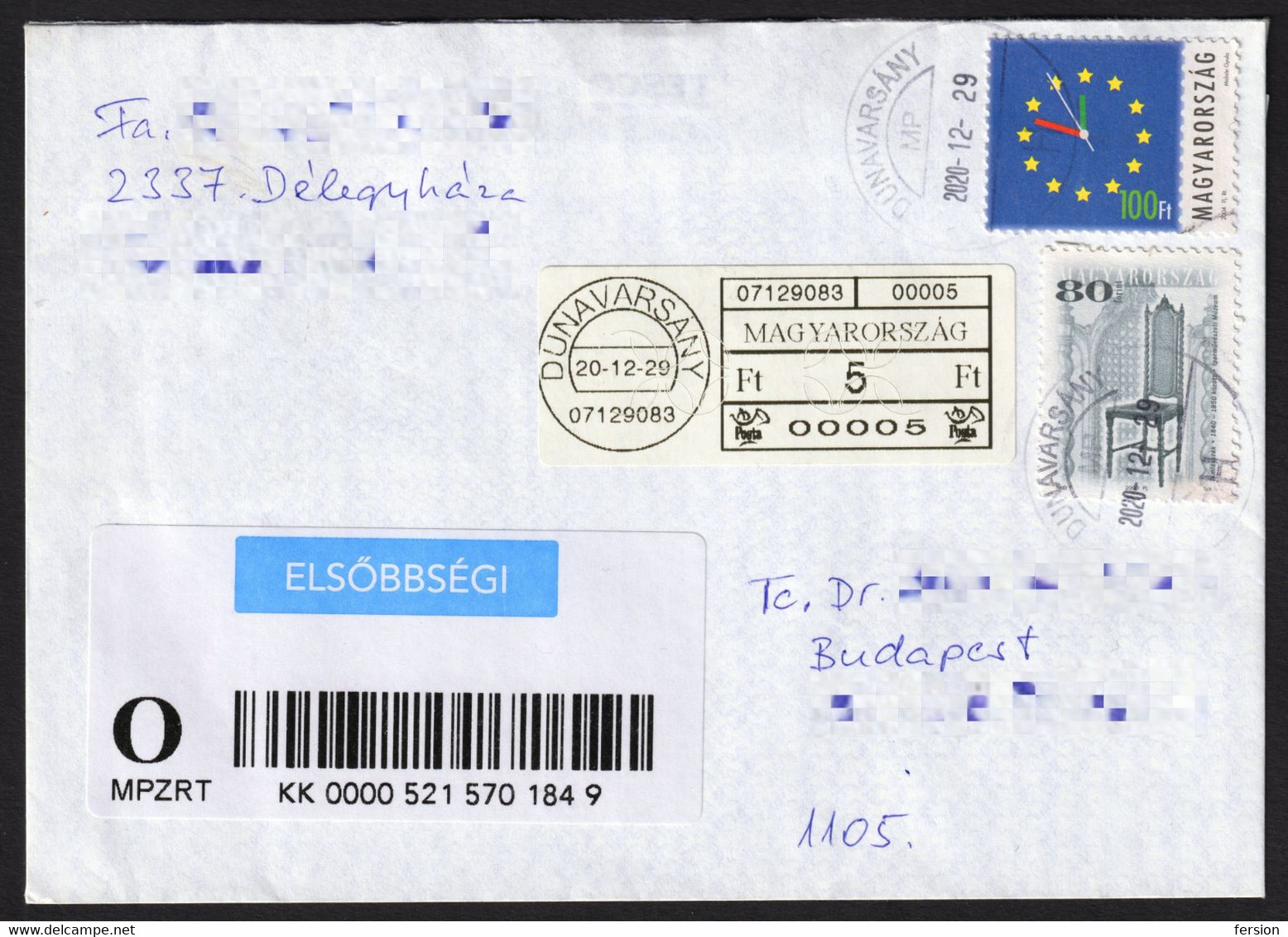 Clock Watch - 2004 Hungary European Union EU Expansion PRIORITY ATM Label Vignette Cover Letter Chair DUNAVARSÁNY 2020 - Horlogerie