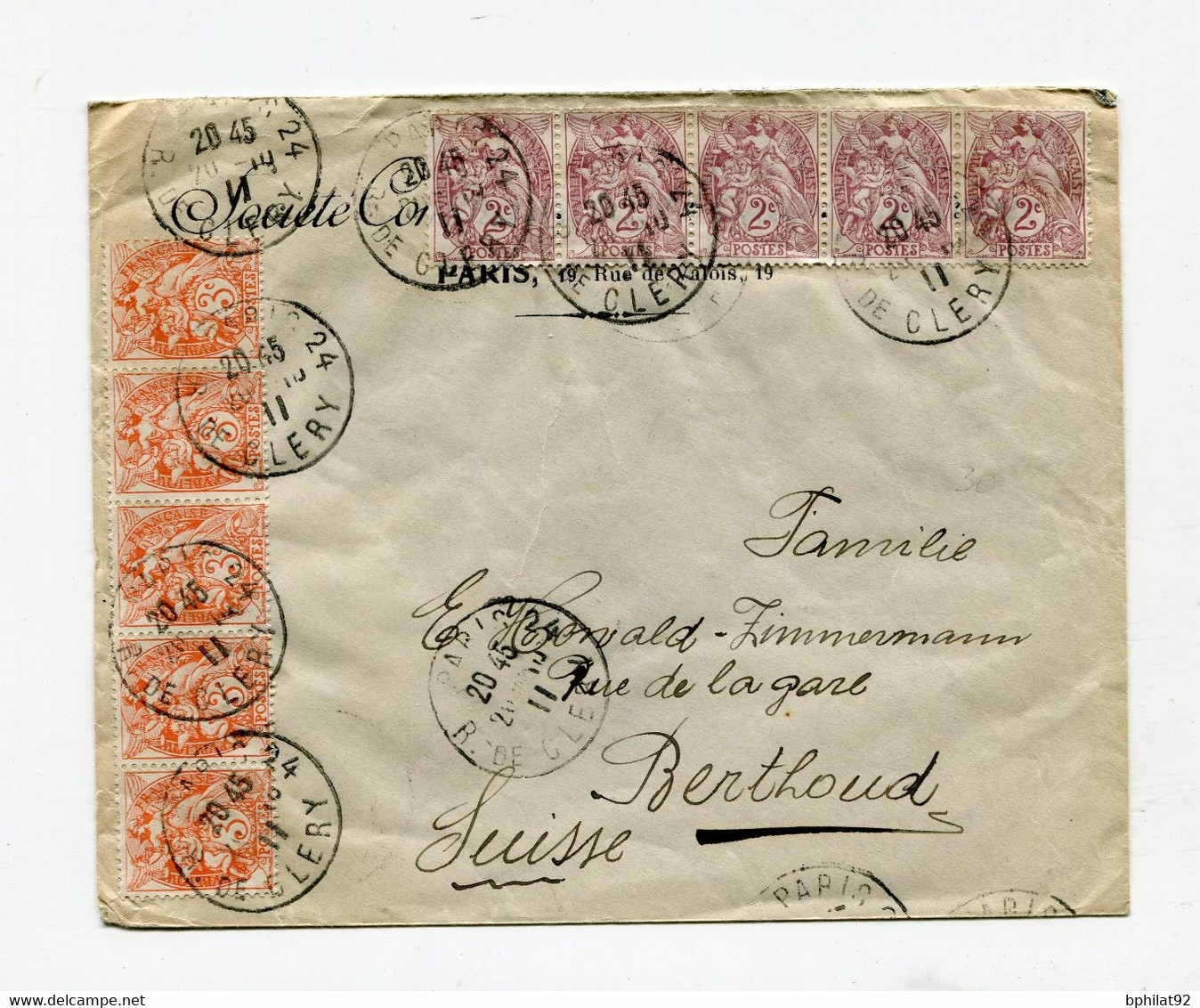 !!! LETTRE DE PARIS DE 1911 POUR LA SUISSE, BEL AFFRANCHISSEMENT TYPES BLANC - 1900-29 Blanc