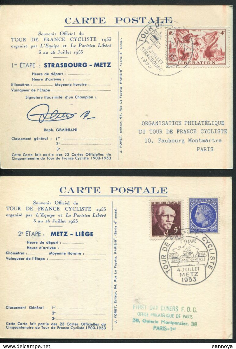 FRANCE - SOUVENIR OFFICIEL DU 50 éme TOUR DE FRANCE DE 1953 , SERIE COMPLETE DE 23CP AFFR. DIVERS - LUXE - Cycling