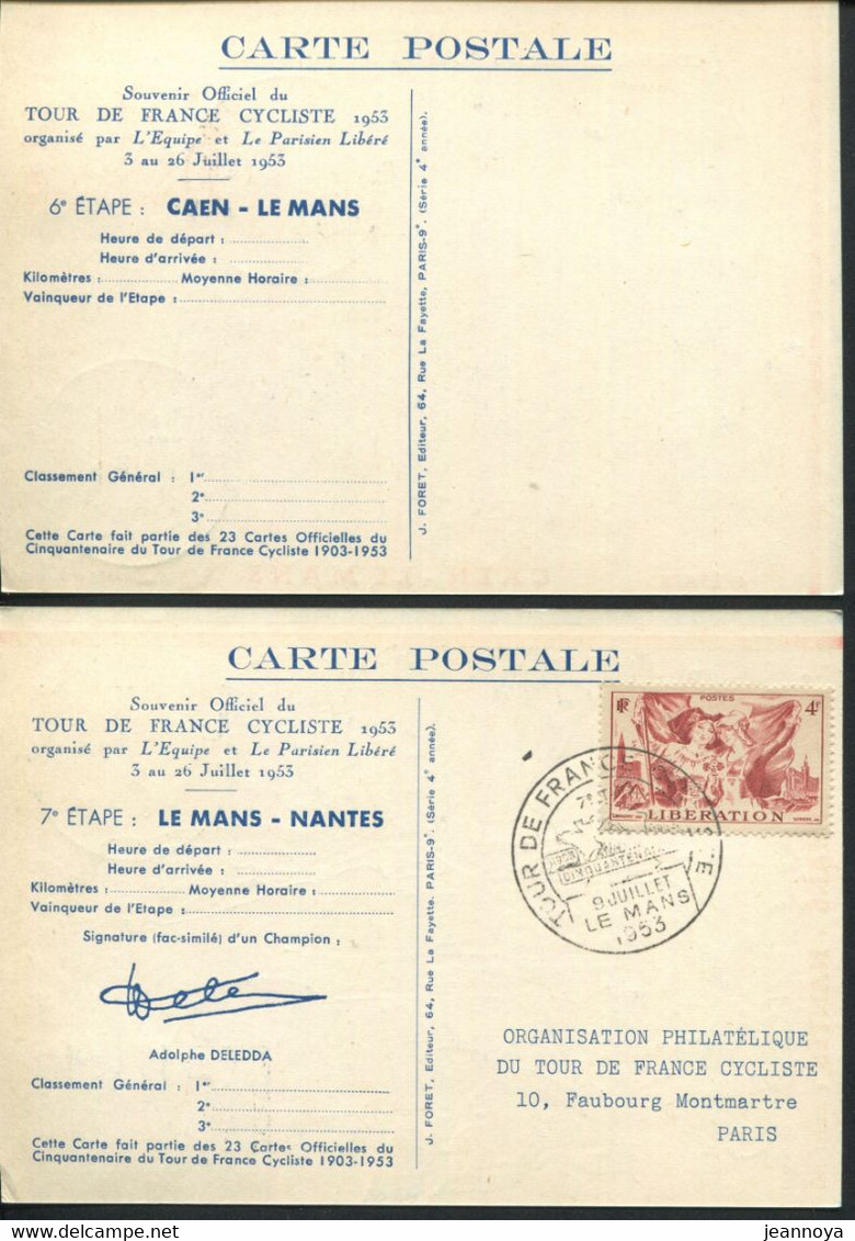 FRANCE - SOUVENIR OFFICIEL DU 50 éme TOUR DE FRANCE DE 1953 , SERIE COMPLETE DE 23CP AFFR. DIVERS - LUXE