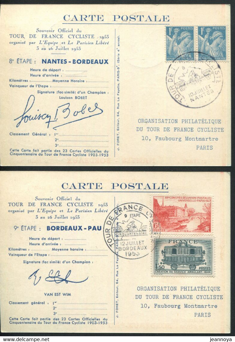 FRANCE - SOUVENIR OFFICIEL DU 50 éme TOUR DE FRANCE DE 1953 , SERIE COMPLETE DE 23CP AFFR. DIVERS - LUXE