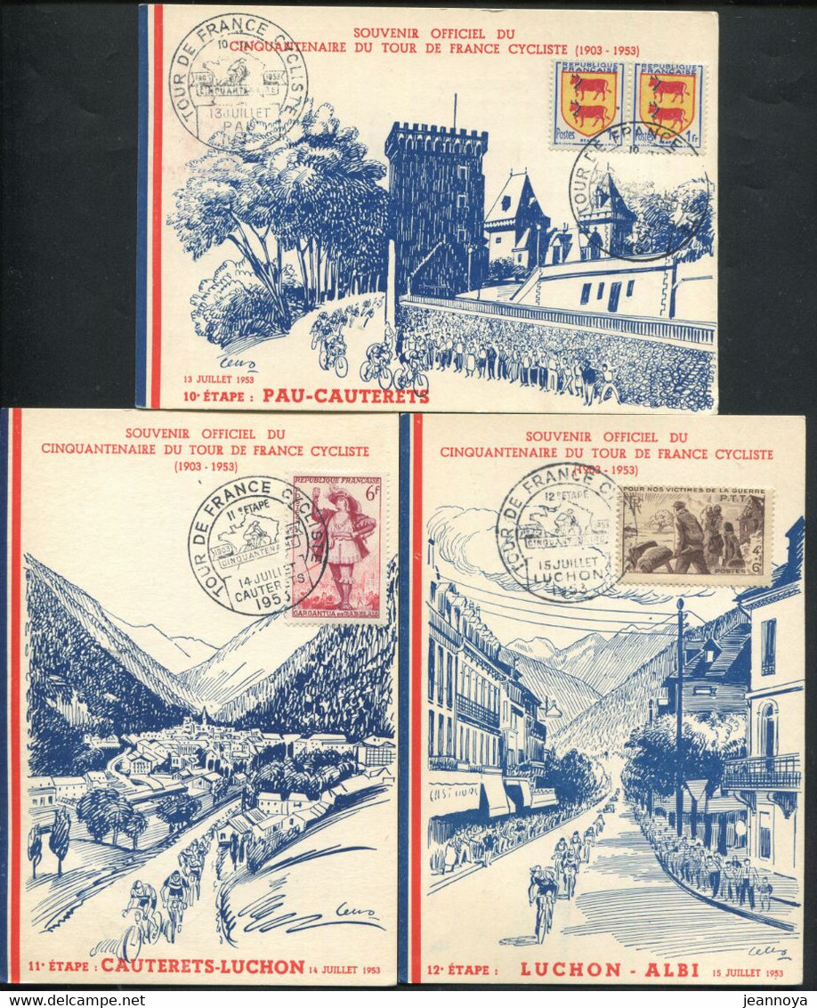 FRANCE - SOUVENIR OFFICIEL DU 50 éme TOUR DE FRANCE DE 1953 , SERIE COMPLETE DE 23CP AFFR. DIVERS - LUXE