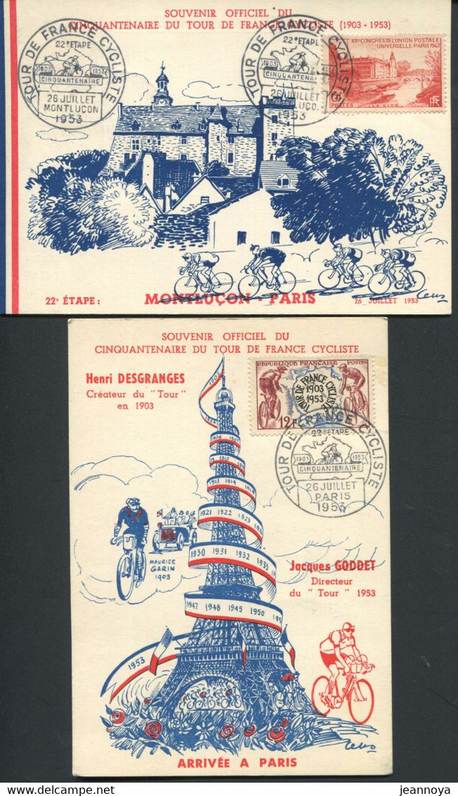 FRANCE - SOUVENIR OFFICIEL DU 50 éme TOUR DE FRANCE DE 1953 , SERIE COMPLETE DE 23CP AFFR. DIVERS - LUXE