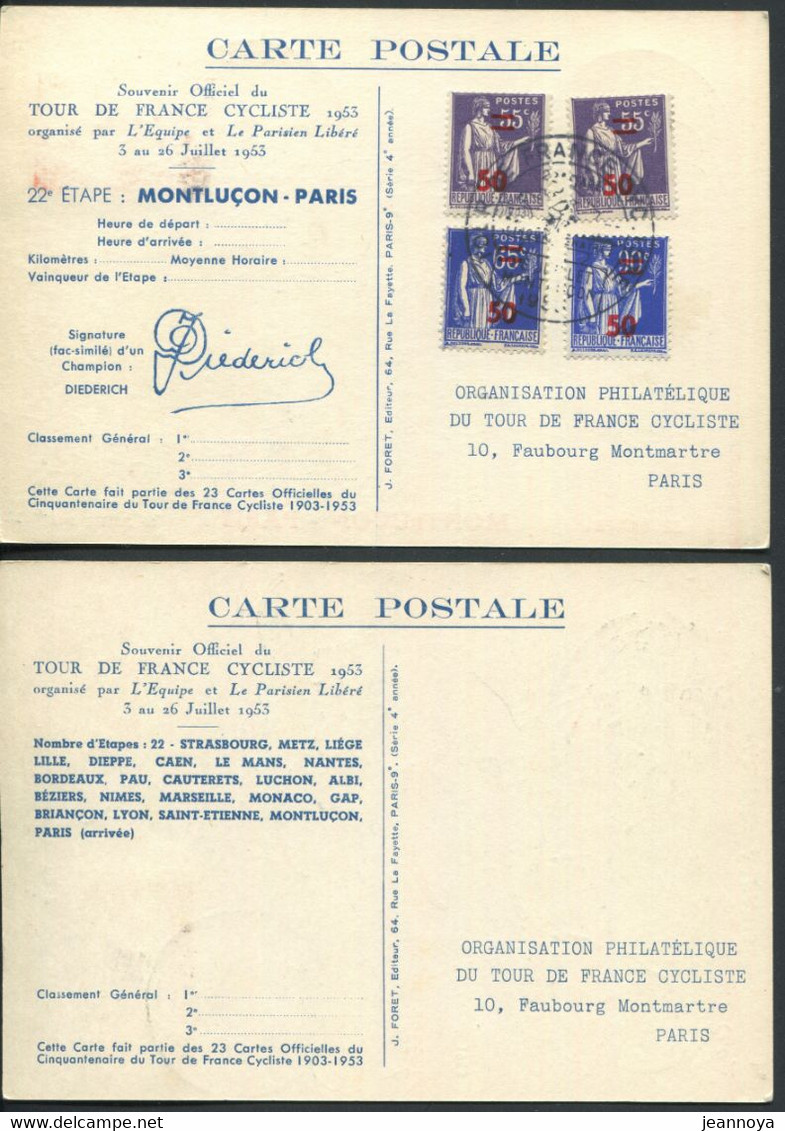 FRANCE - SOUVENIR OFFICIEL DU 50 éme TOUR DE FRANCE DE 1953 , SERIE COMPLETE DE 23CP AFFR. DIVERS - LUXE