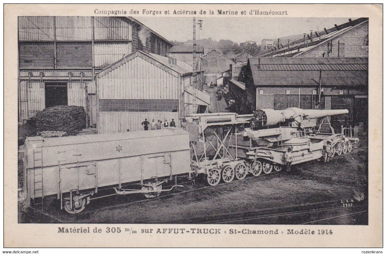 Homécourt Compagnie Des Forges Et Aciéries De La Marine WWI WW1 Materiel De 305 M/m Sur Affut-Truck St-Chamond 1914 - Homecourt