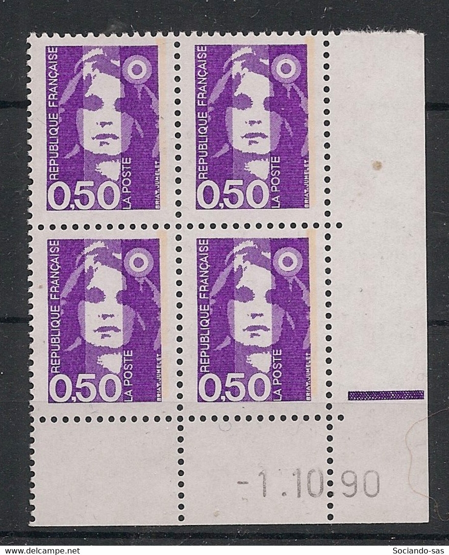 France - 1990 - N°Yv. 2619 - Marianne De Briat 50c Violet - Bloc De 4 Coin Daté - Neuf Luxe ** / MNH / Postfrisch - 1990-1999