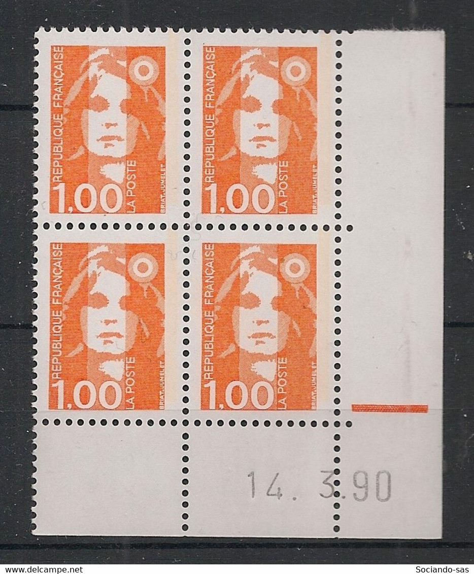 France - 1990 - N°Yv. 2620 - Marianne De Briat 1f Orange - Bloc De 4 Coin Daté - Neuf Luxe ** / MNH / Postfrisch - 1990-1999