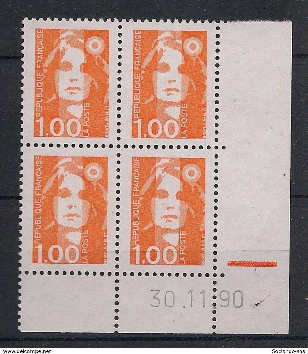 France - 1990 - N°Yv. 2620 - Marianne De Briat 1f Orange - Bloc De 4 Coin Daté - Neuf Luxe ** / MNH / Postfrisch - 1990-1999