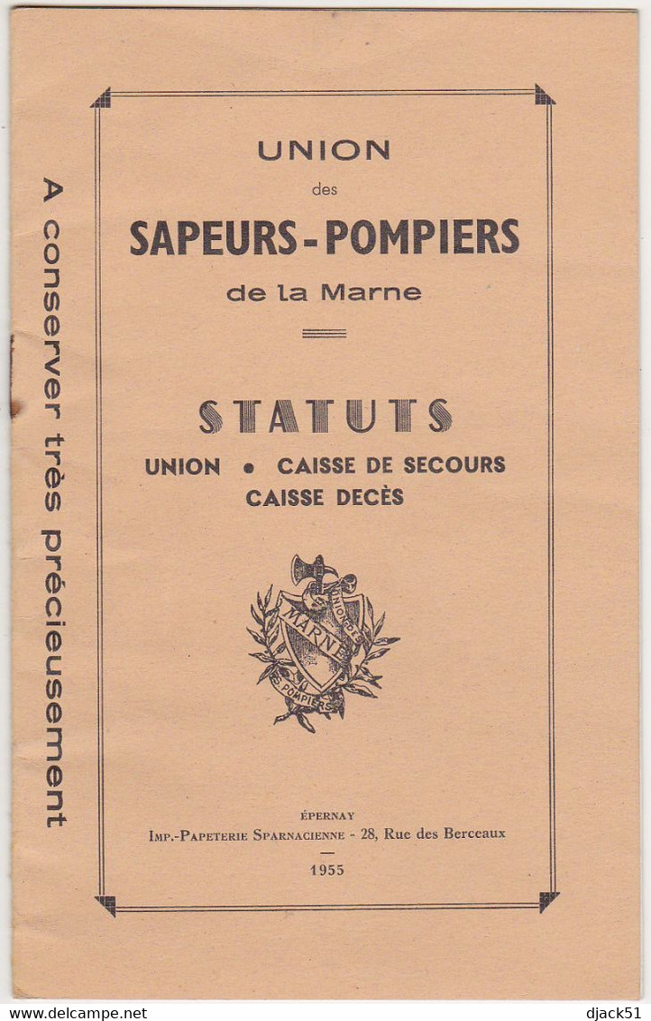 UNION Des SAPEURS-POMPIERS De La Marne - STATUTS - 1955 - Décrets & Lois