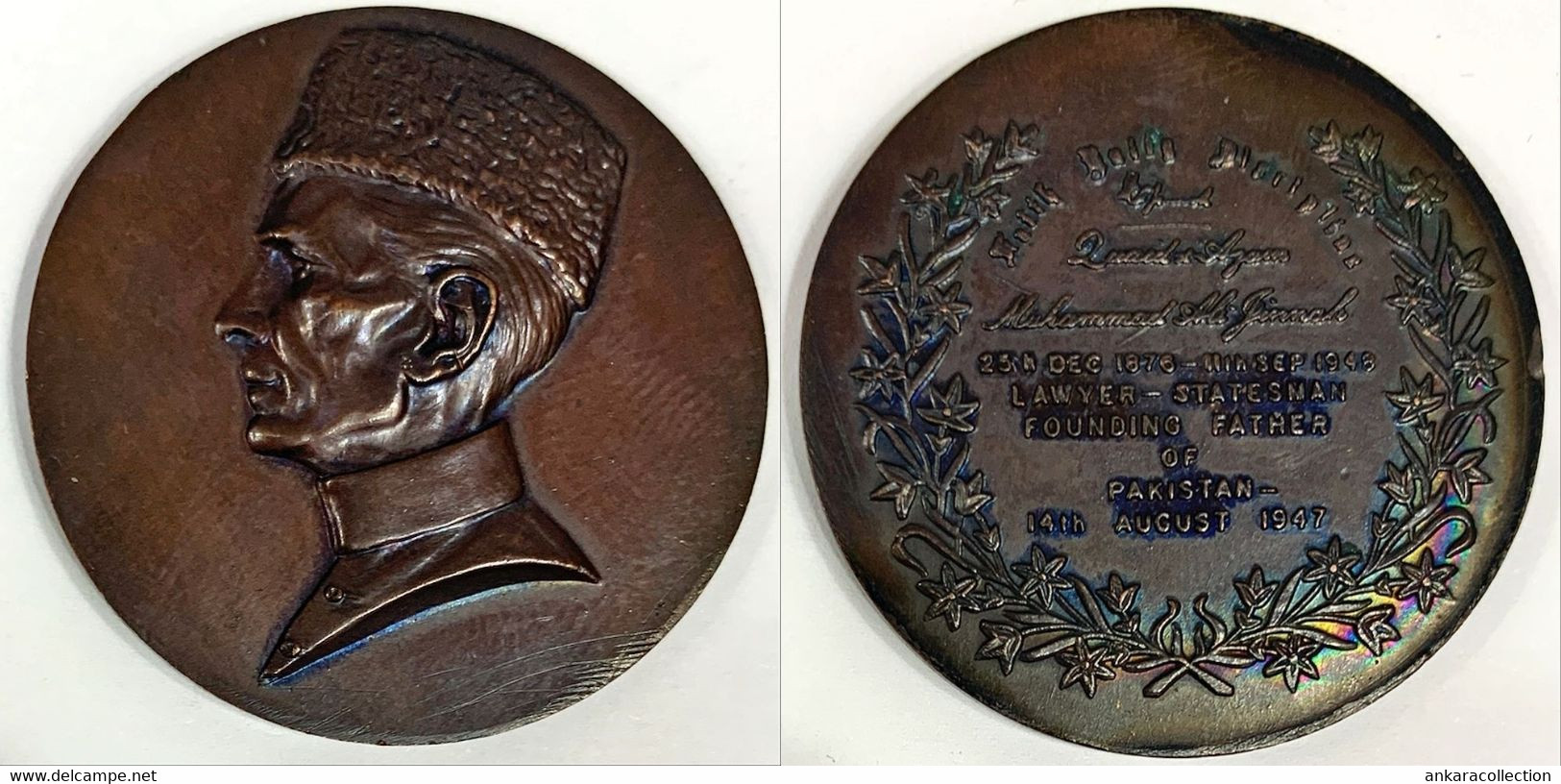 AC - MUHAMMAD ALI JINNAH FOUNDING FATHER OF PAKISTAN 14th AUGUST 1947 MEDAL - MEDALLION - Royaux / De Noblesse