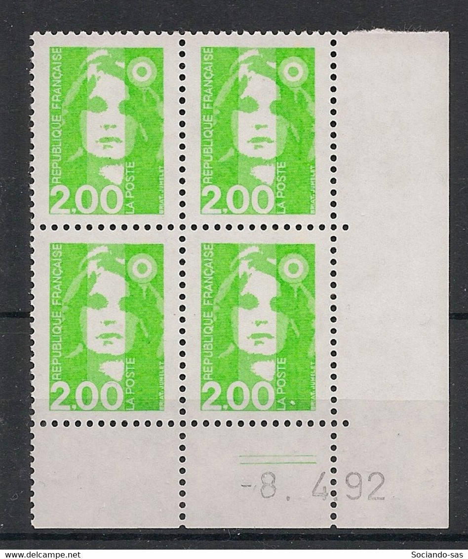 France - 1990 - N°Yv. 2621 - Marianne De Briat 2f Vert Clair - Bloc De 4 Coin Daté - Neuf Luxe ** / MNH / Postfrisch - 1990-1999