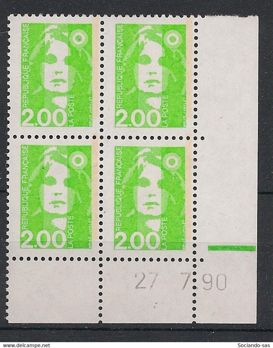 France - 1990 - N°Yv. 2621 - Marianne De Briat 2f Vert Clair - Bloc De 4 Coin Daté - Neuf Luxe ** / MNH / Postfrisch - 1990-1999