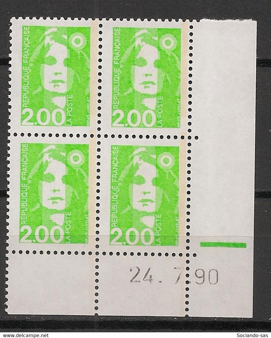 France - 1990 - N°Yv. 2621 - Marianne De Briat 2f Vert Clair - Bloc De 4 Coin Daté - Neuf Luxe ** / MNH / Postfrisch - 1990-1999