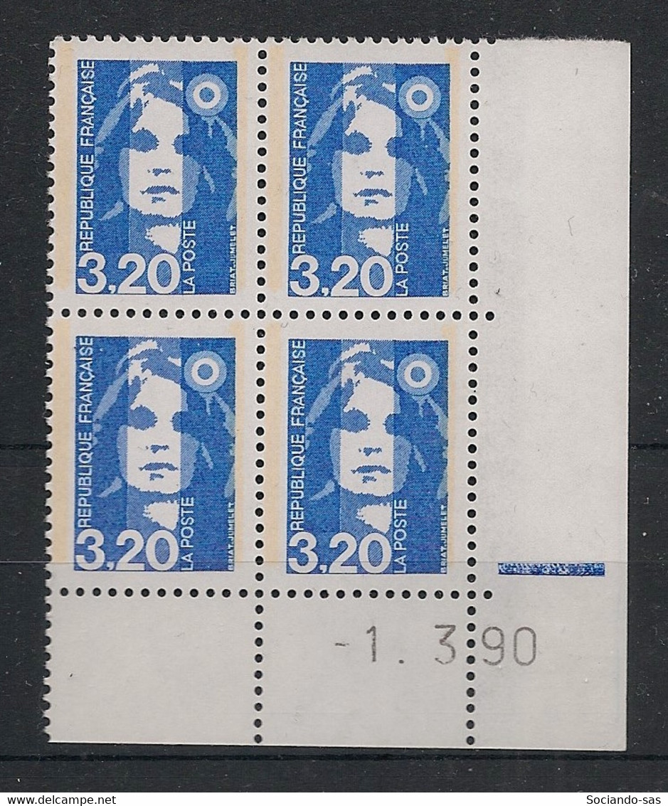 France - 1990 - N°Yv. 2623 - Marianne De Briat 3f20 Bleu - Bloc De 4 Coin Daté - Neuf Luxe ** / MNH / Postfrisch - 1990-1999