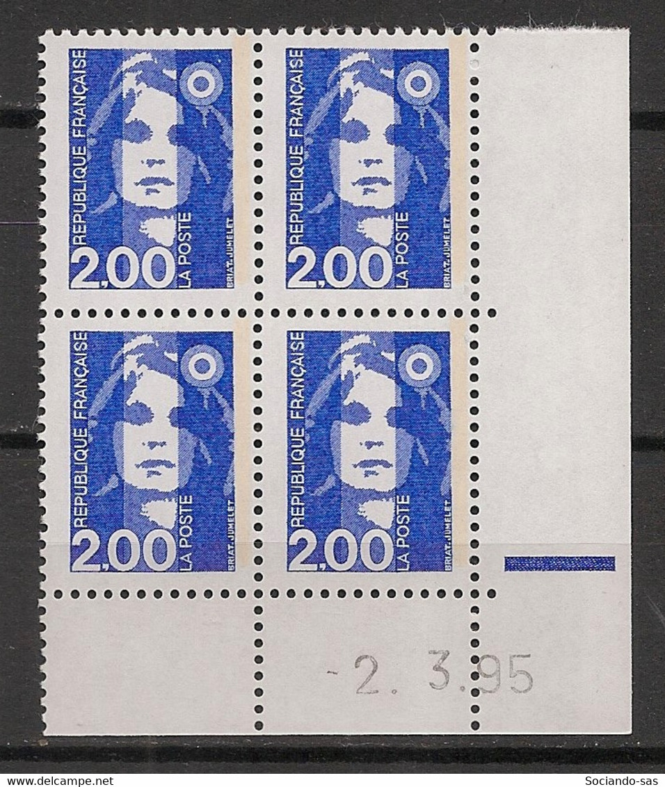 France - 1994 - N°Yv. 2906 - Marianne De Briat 2f Bleu - Bloc De 4 Coin Daté - Neuf Luxe ** / MNH / Postfrisch - 1990-1999