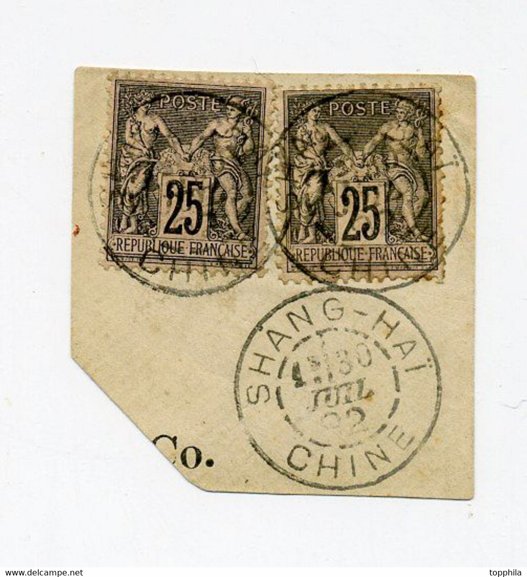 1892 Frz. Auslandpostämter China 2 X 25 Ct Allegorie Briefstück Vorläufer Forerunner - Other & Unclassified