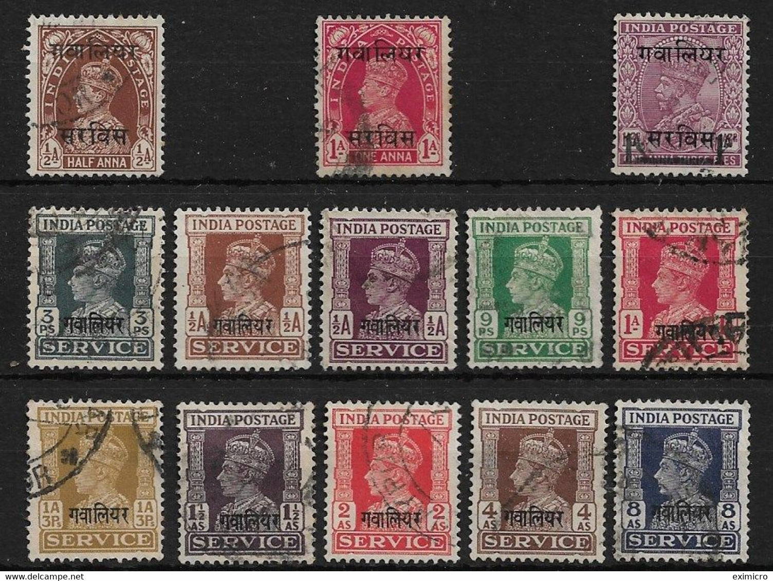 INDIA - GWALIOR 1938 - 1942 OFFICIALS COLLECTION SG O78/O90 FINE USED Cat £20+ - Gwalior