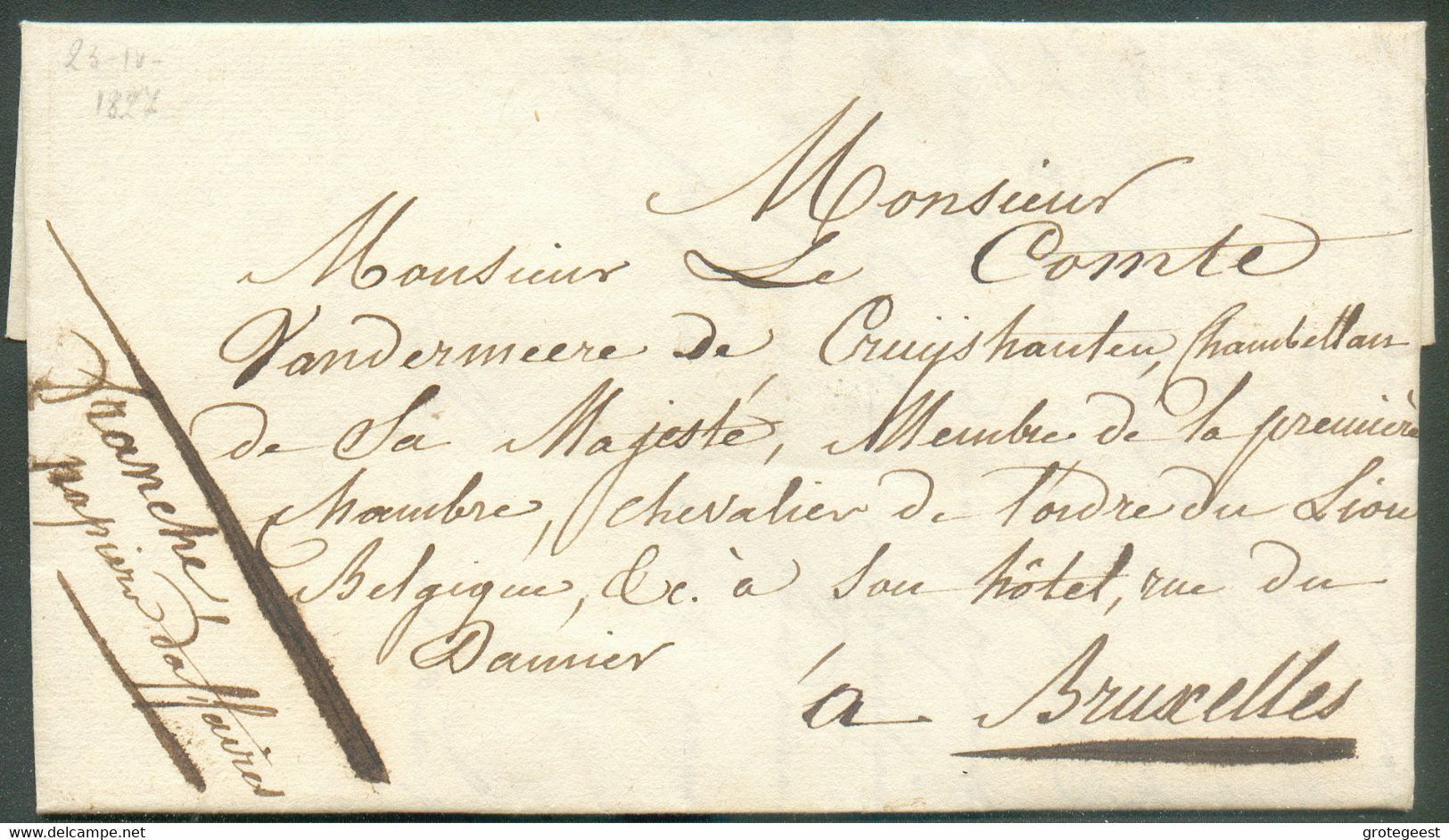 LAC De MONS Le 23 Avril 1827 Au Comte Vandermeere De Cruyshautem, Chambellan De S.Majesté, ... à Bruxelles. - TB  - 1688 - 1815-1830 (Periodo Olandese)