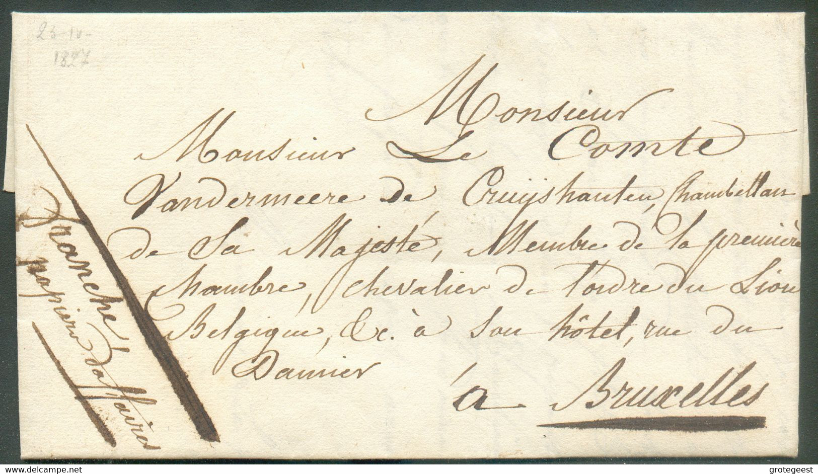 LAC De MONS Le 23 Avril 1827 Au Comte Vandermeere De Cruyshautem, Chambellan De S.Majesté, ... à Bruxelles. - TB  - 1688 - 1815-1830 (Hollandse Tijd)