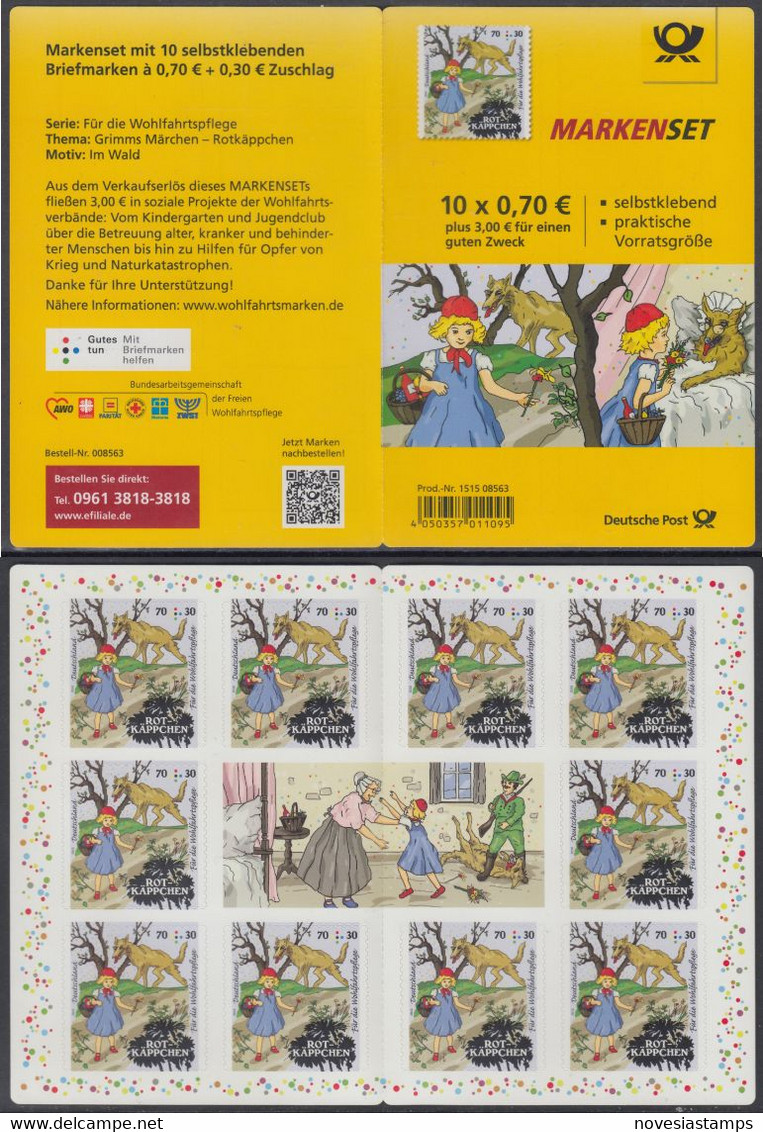 !a! GERMANY 2016 Mi. 3215 MNH BOOKLET(10) (self-adhesive) -Grimm Fairy Tales: Little Red Riding Hood - 2011-2020