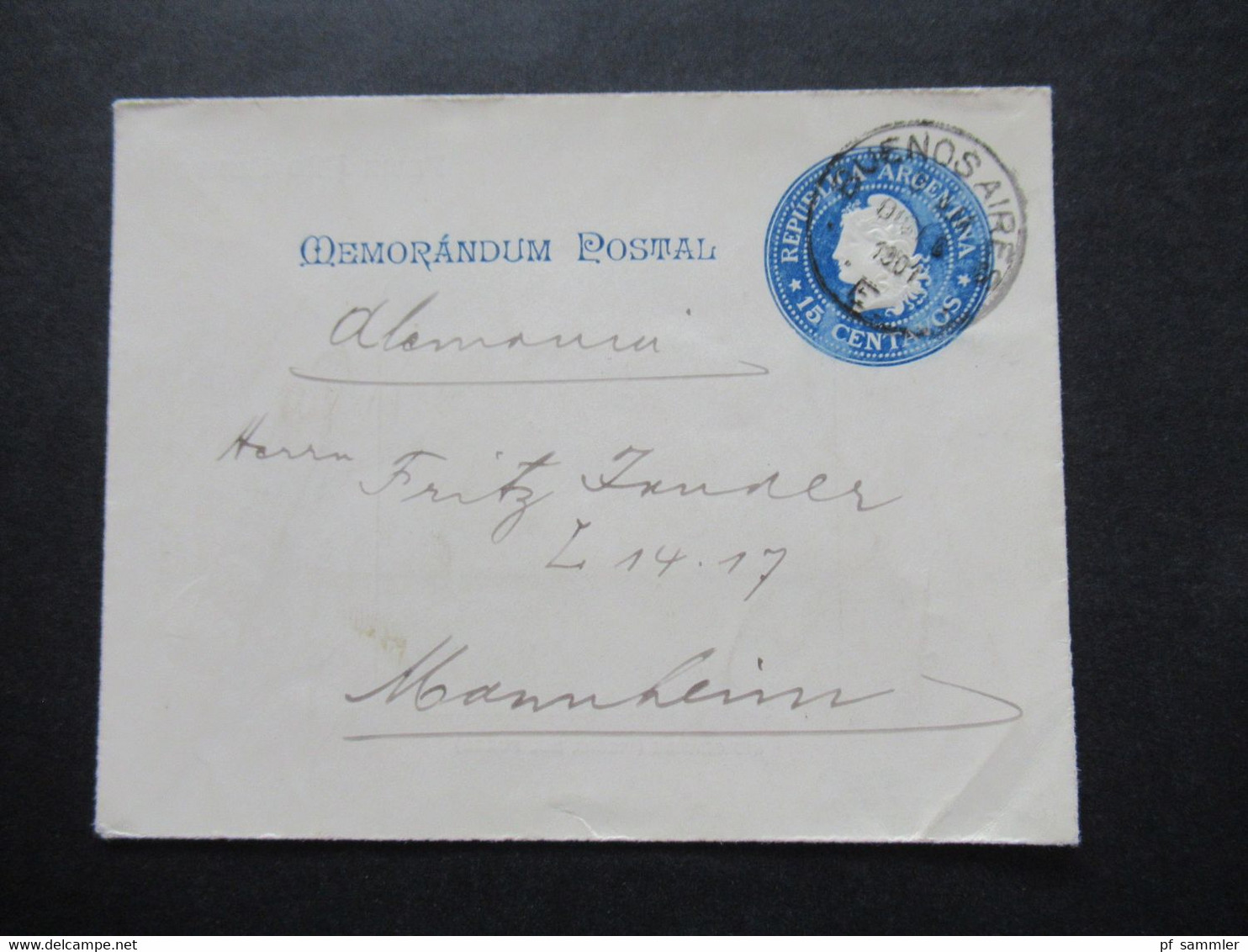 Argentinien 1901 Memorandum Postal Ganzsachen Umschlag Nach Mannheim Innen: Rio Grande (Tierra Del Fuego) - Enteros Postales