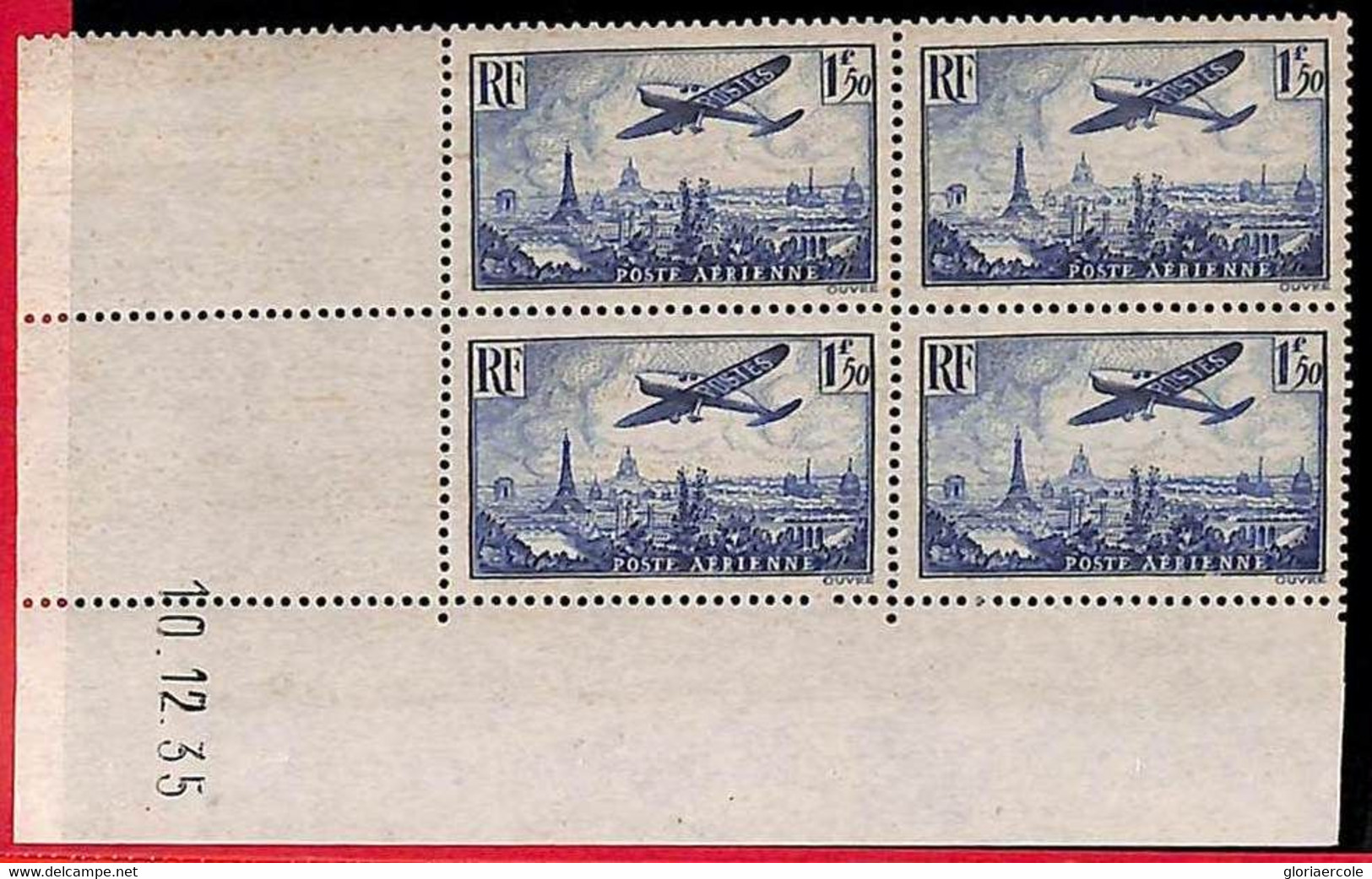 94830a - FRANCE - STAMPS -  Yvert # AIRMAIL 35  - Block Of 4 Coin Datee - Poste Aérienne