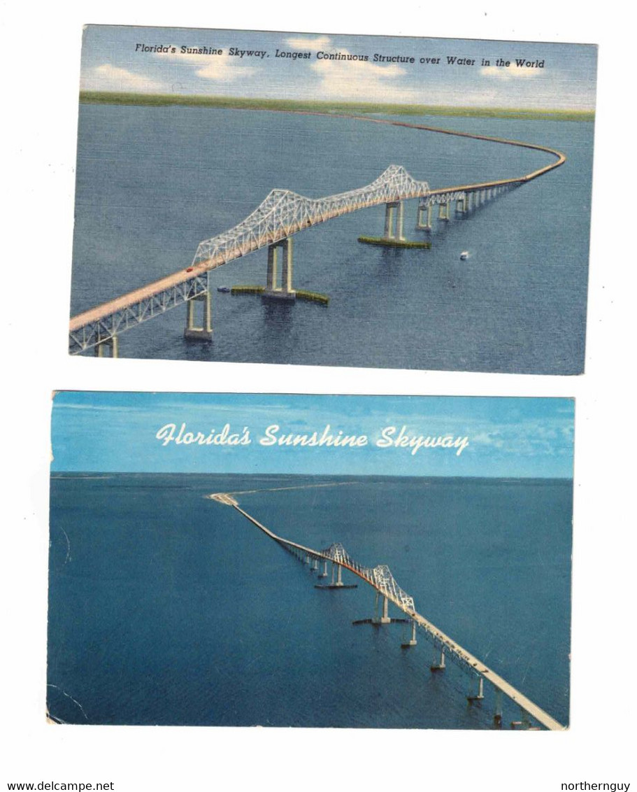 2 Different Florida, USA, The Sunshine Skyway, From Bradenton To St. Petersburg, 1 Linen & 1 Chrome Postcard - Bradenton