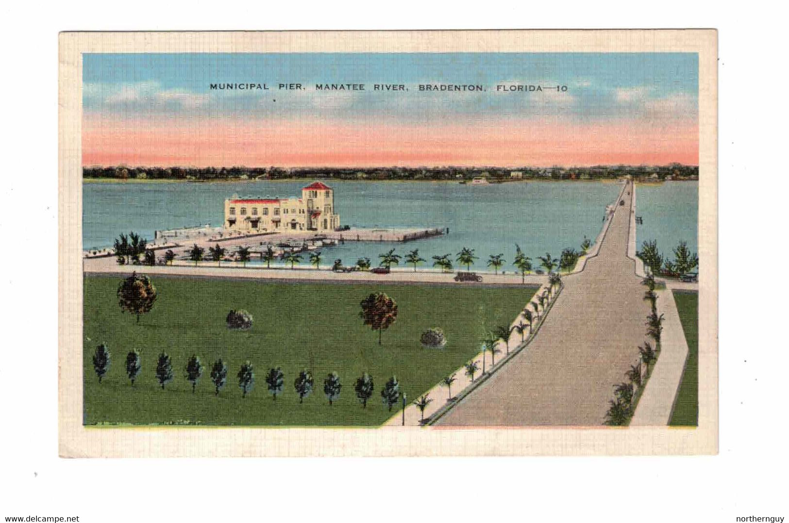 BRADENTON, Florida, USA, Municipal Pier, Manatee River, Old Linen Postcard - Bradenton