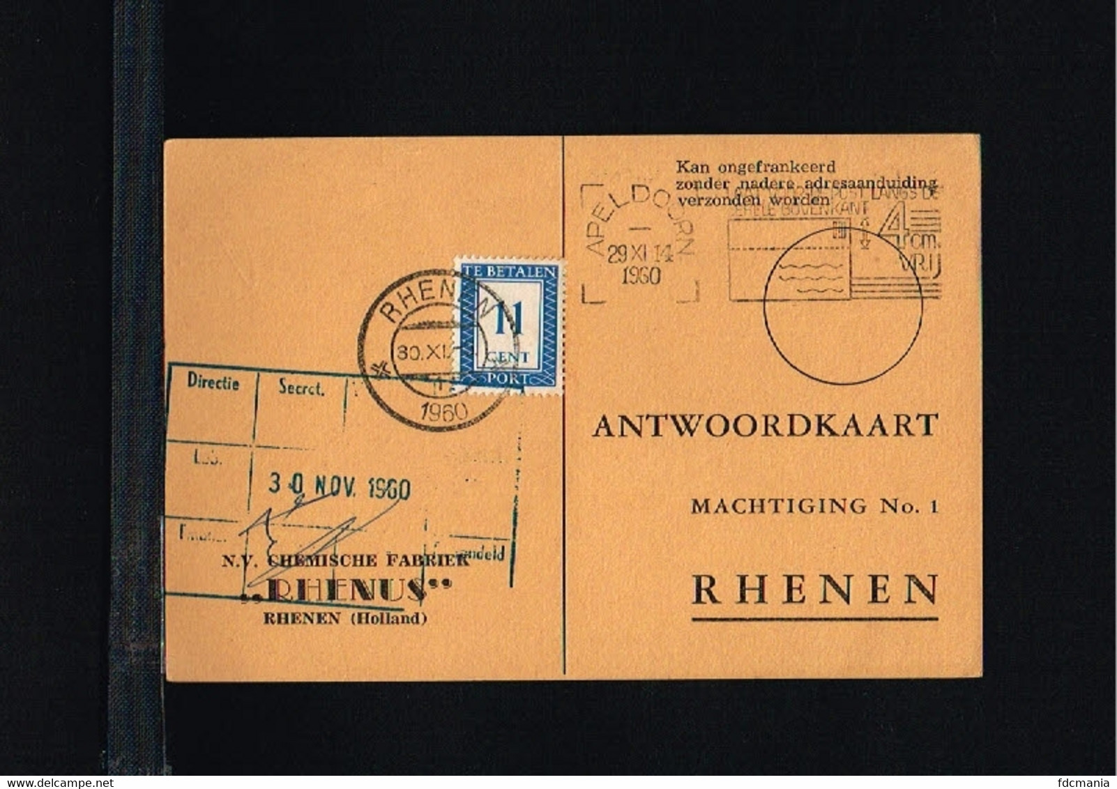 1960 - Netherlands Reply Card - 11ct Postage Due [A86_040] - Brieven En Documenten