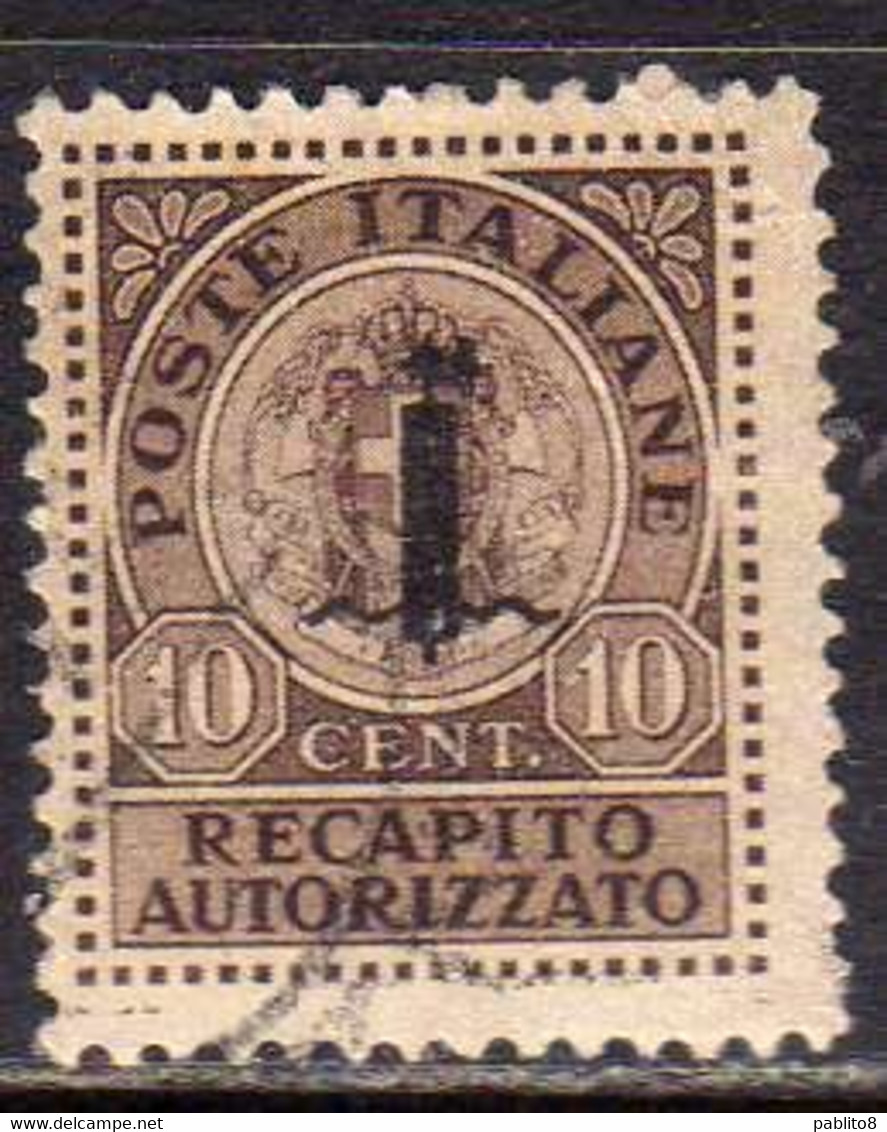 ITALIA REGNO ITALY KINGDOM 1944 REPUBBLICA SOCIALE ITALIANA RSI RECAPITO AUTORIZZATO CENT. 10c USATO USED OBLITERE' - Fiscaux