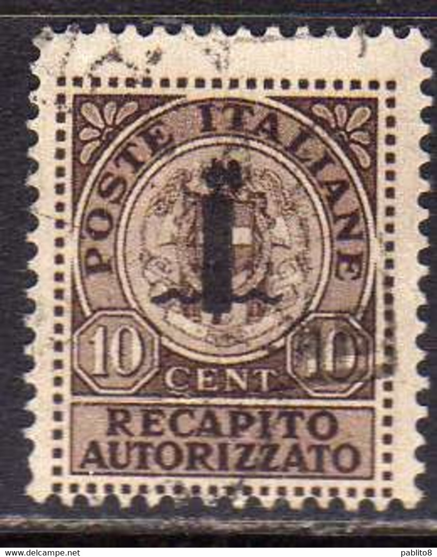 ITALIA REGNO ITALY KINGDOM 1944 REPUBBLICA SOCIALE ITALIANA RSI RECAPITO AUTORIZZATO CENT. 10c USATO USED OBLITERE' - Fiscaux