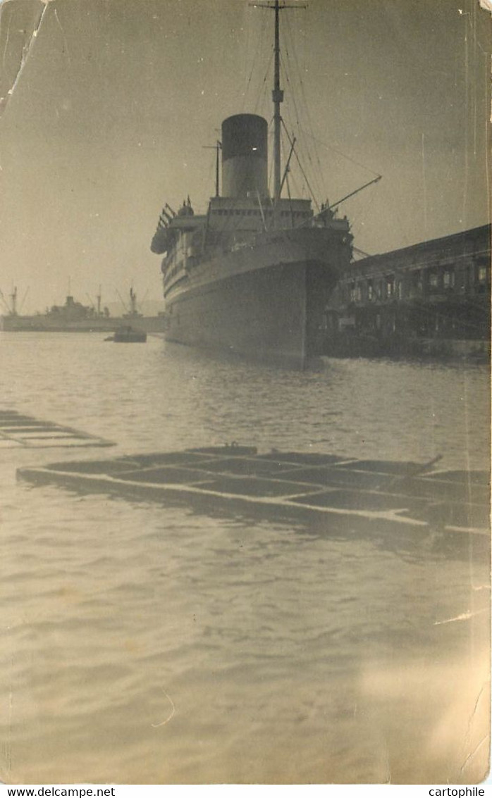 Carte Photo Du Paquebot Pasteur Bateau Retour D'Indochine En Juin 1946 - Paquebote