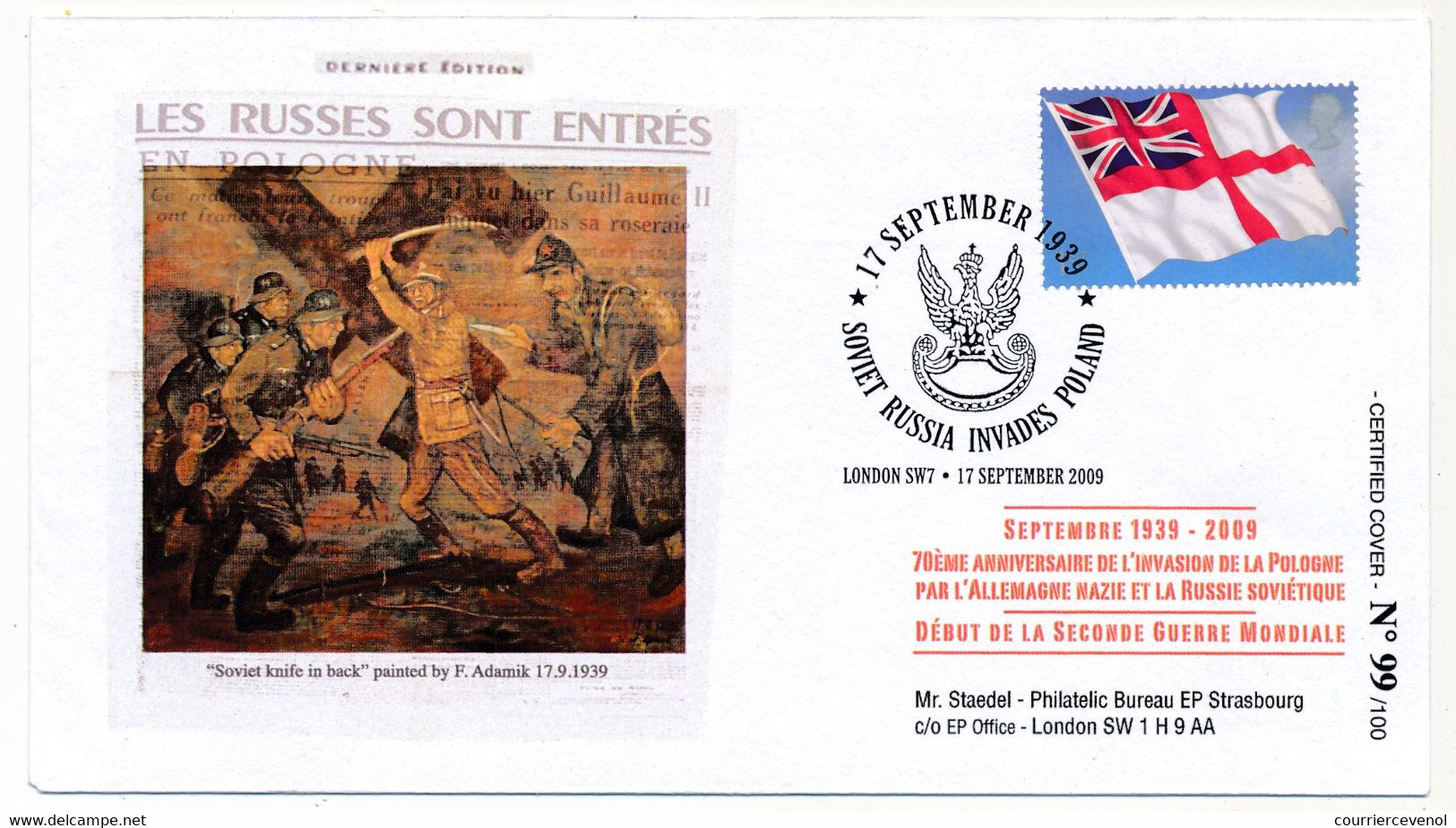 GRANDE BRETAGNE - Enveloppe Commémorative "Soviet Russia Invades Poland - 17 September 2009 - London SW7" - WW2
