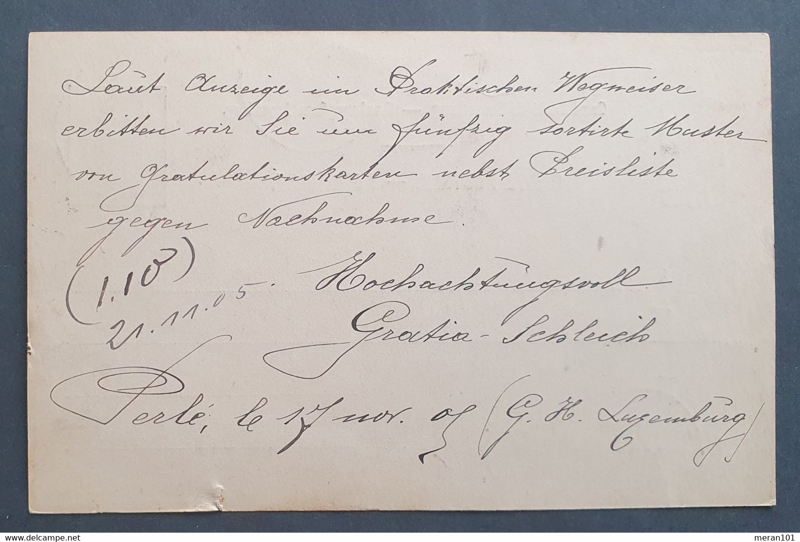 Luxemburg 1905, Ganzsache Postkarte PERLE Gelaufen RHINOW - Sonstige & Ohne Zuordnung