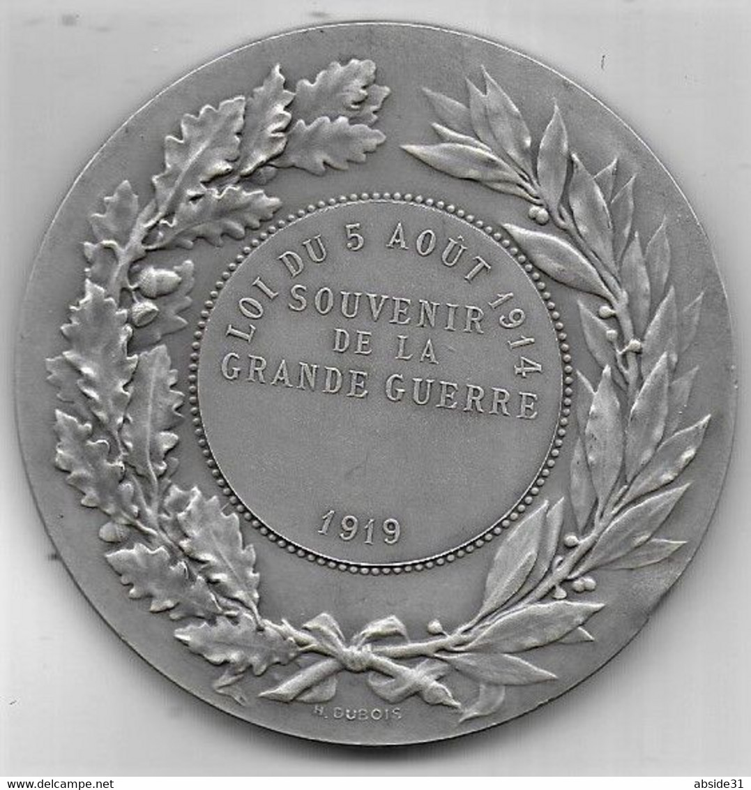 Grande Médaille En Bronze Argenté -  Souvenir De La Grande Guerre  1919 - Loi Du 5 Août 1914 - Francia