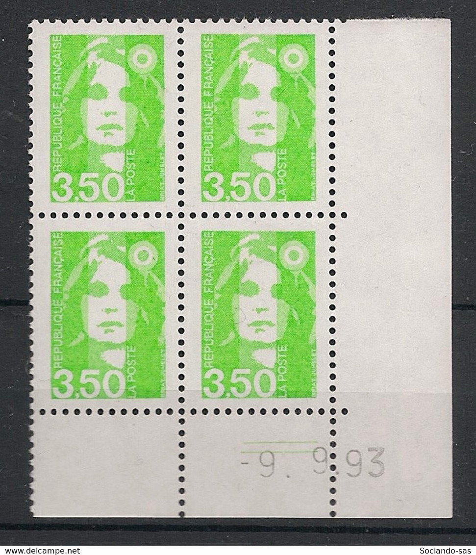 France - 1993 - N°Yv. 2821 - Marianne De Briat 3f50 Vert Clair - Bloc De 4 Coin Daté - Neuf Luxe ** / MNH / Postfrisch - 1990-1999