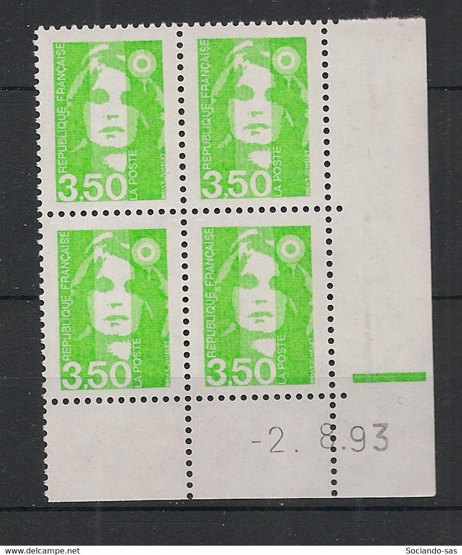 France - 1993 - N°Yv. 2821 - Marianne De Briat 3f50 Vert Clair - Bloc De 4 Coin Daté - Neuf Luxe ** / MNH / Postfrisch - 1990-1999