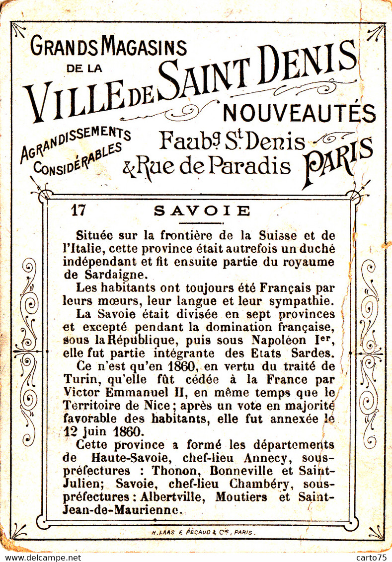Magasins - Commerce - Publicité Ville De Saint-Denis - Chromo - La Savoie - Histoire Géographie - Shops