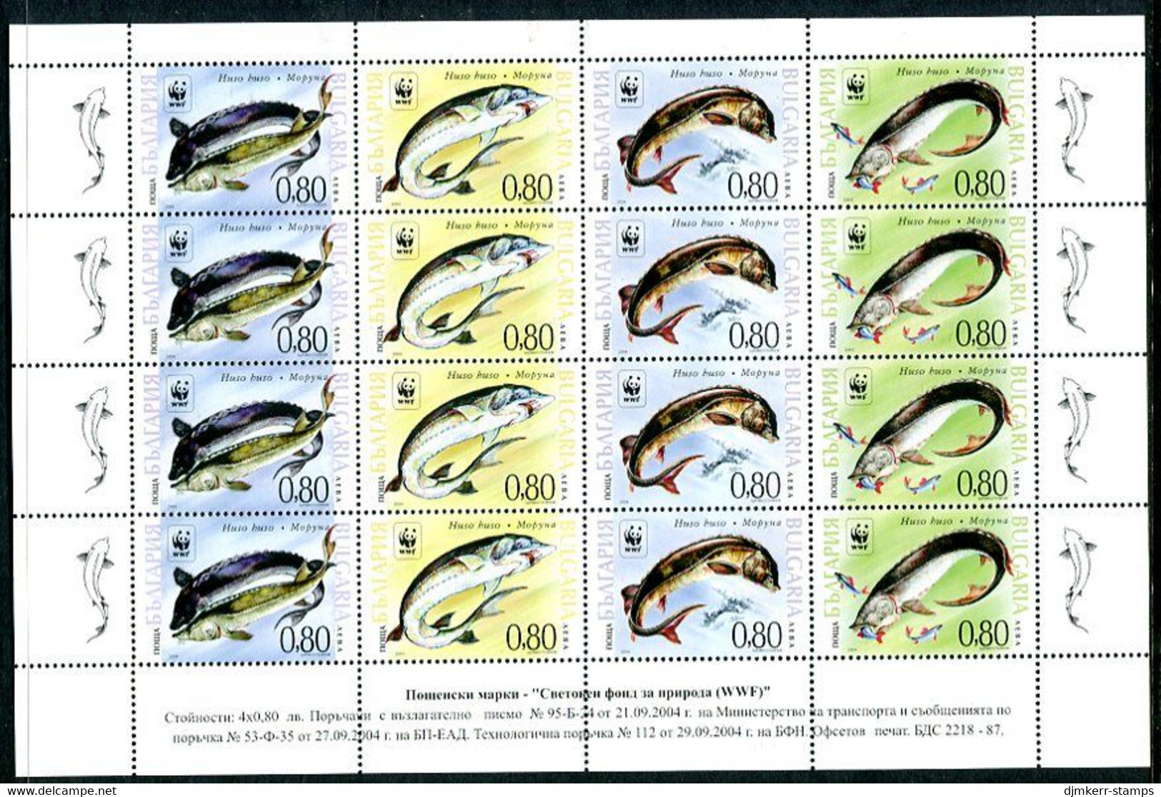 BULGARIA 2004 Sturgeons Sheetlet MNH / **.  Michel 4678-81 Kb - Neufs