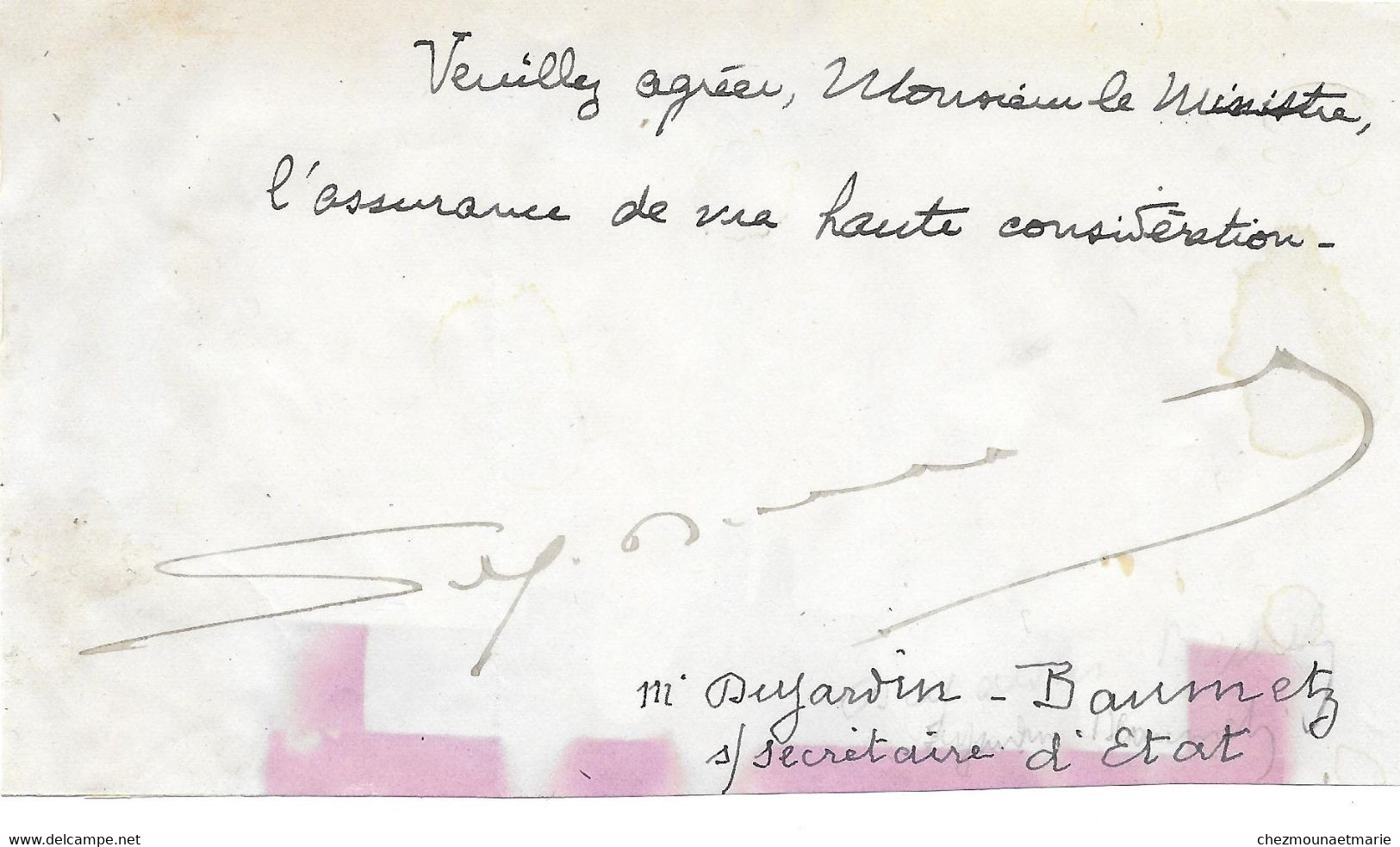 DUJARDIN BEAUMETZ PEINTRE ET SOUS SECRETAIRE D ETAT NE A PASSY - AUTOGRAPHE SIGNATURE SUR FRAGMENT - Sonstige & Ohne Zuordnung