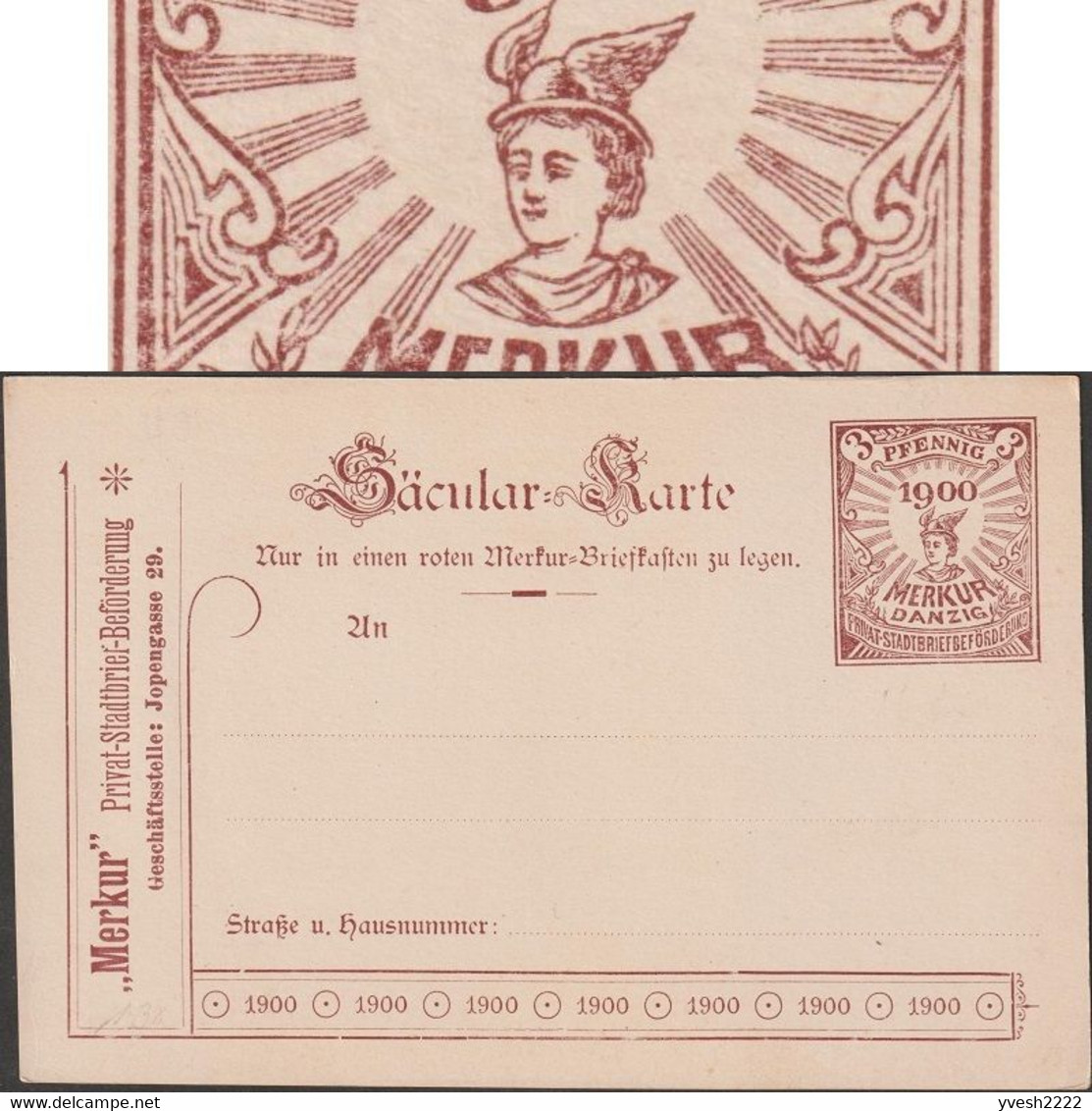 Allemagne / Pologne 1900. Entier Poste Merkur De Danzig. Carte Séculaire, Un An Avant Le Changement De Siècle ! Mercure - Errores En Los Sellos