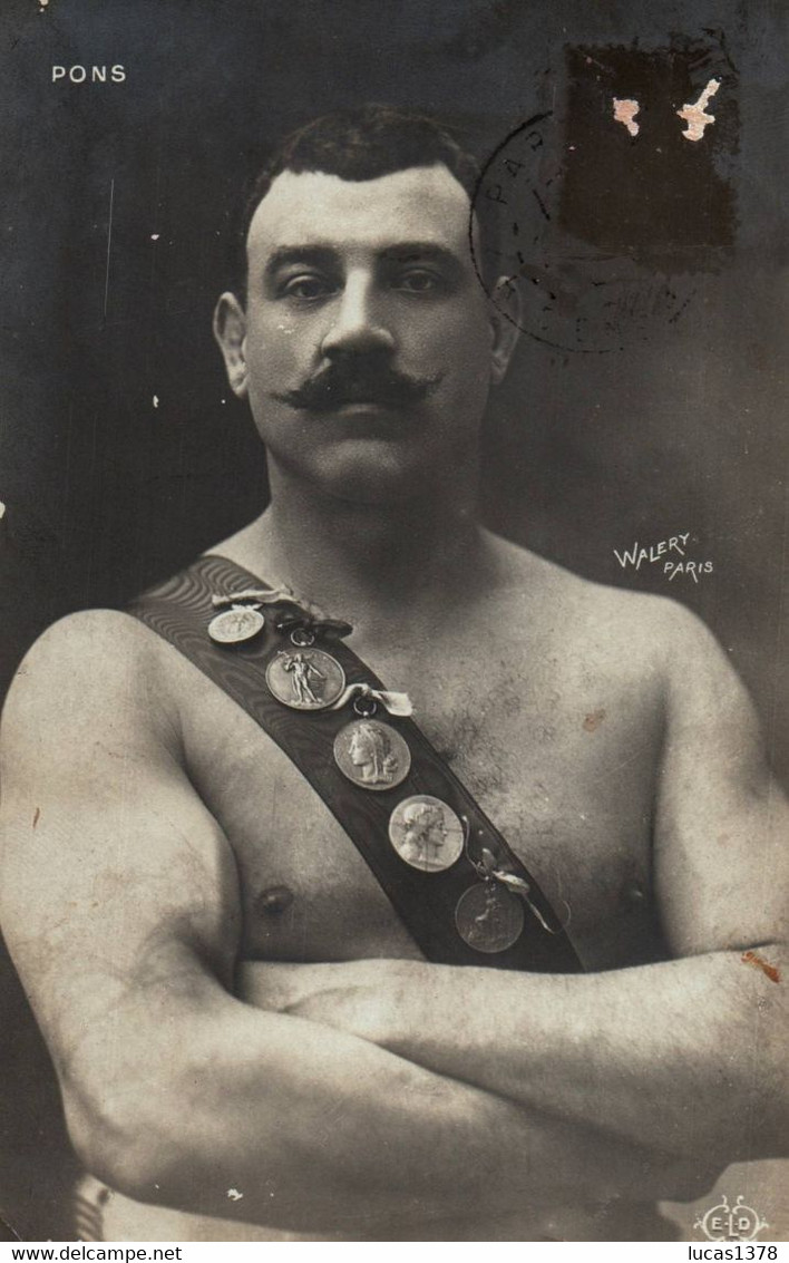 RARE ET TRES BELLE CARTE DE PAUL PONS / PREMIER CHAMPION DU MONDE DE LUTTE / WALERY PARIS / RARE + - Lutte