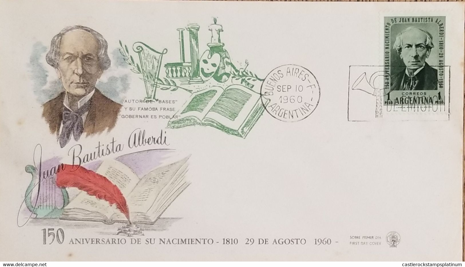 A) 1960, ARGENTINA, FATHER OF THE CONSTITUTION, FDC, ANNIVERSARY OF HIS BIRTH JUAN BAUTISTA ALBERDI - Oblitérés