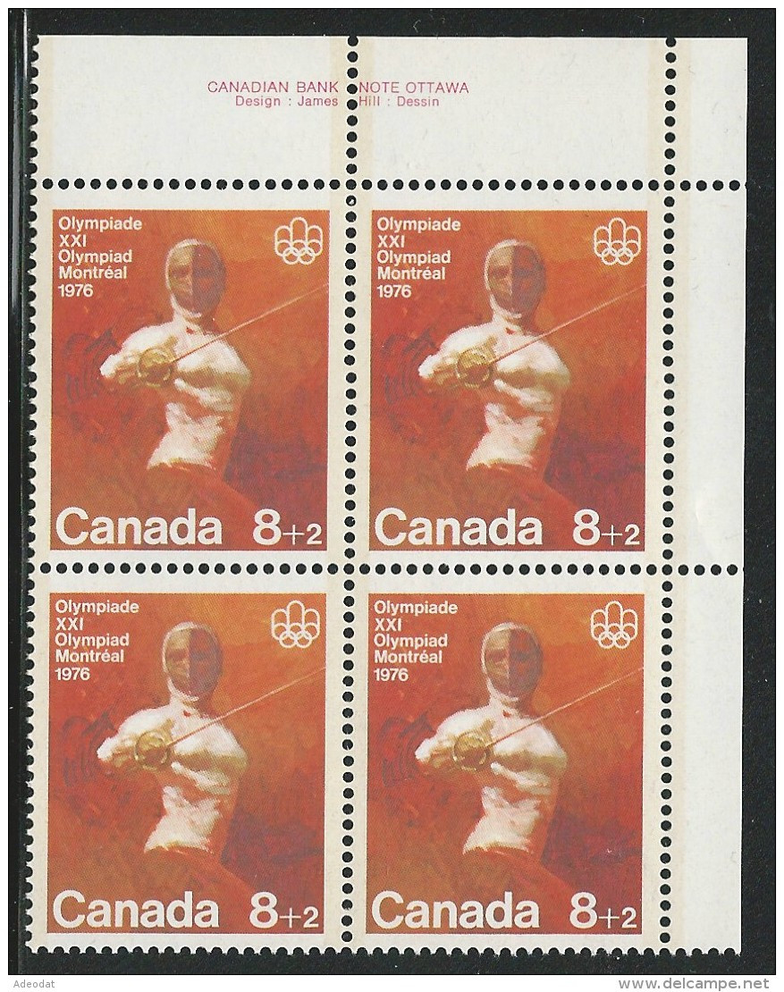 CANADA 1975 SEMI-POSTAL SCOTT B7 ** PLATE BLOCK UR - Nuevos