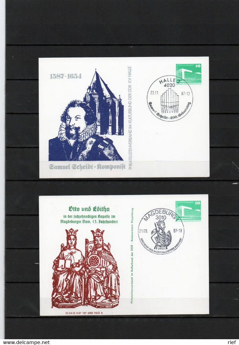 DDR, 1987, 2 Ganzsachenkarten, Sonderstempel, Samuel Scheidt/Otto Und Editha - Postales Privados - Usados