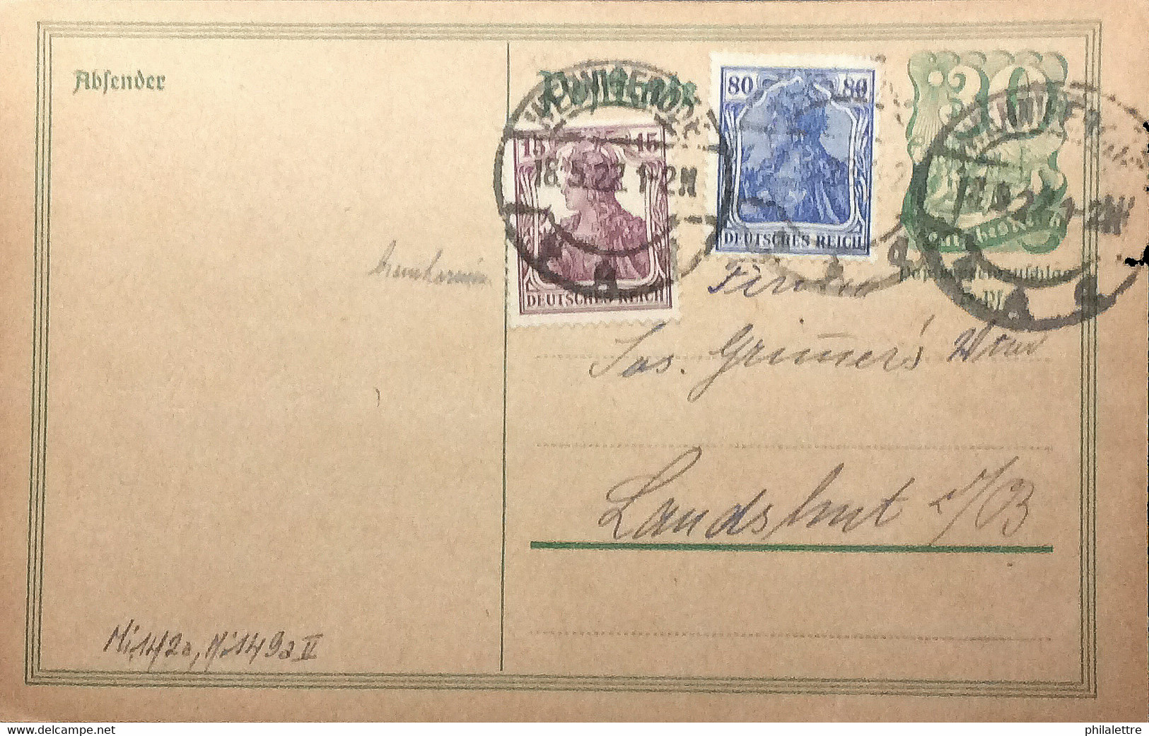 ALLEMAGNE / DEUTSCHLAND 1922 (18/5) Mi.142a, 149a.II Auf Postkarte Mi.P140.I Aus Wernigerode Nach Landshut - Cartas & Documentos