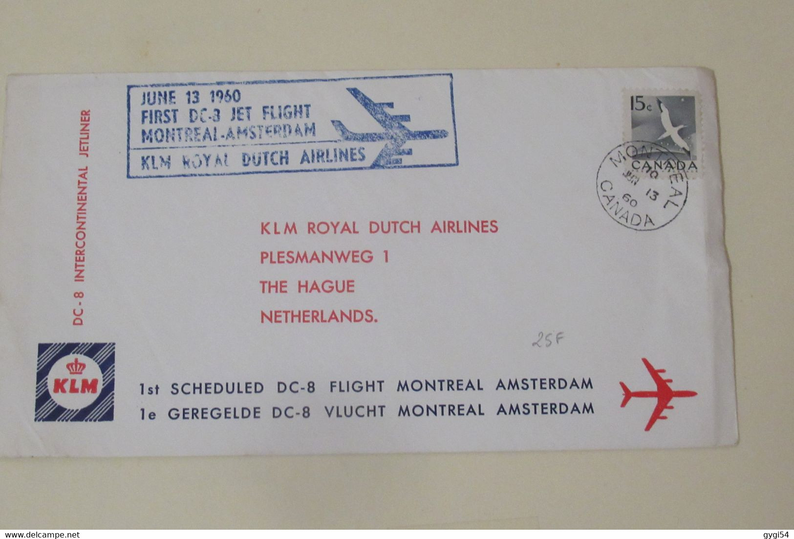 First Flight  June 13 1960 Montréal - Amsterdam By KLM Royal Dutch Airlines - Erst- U. Sonderflugbriefe